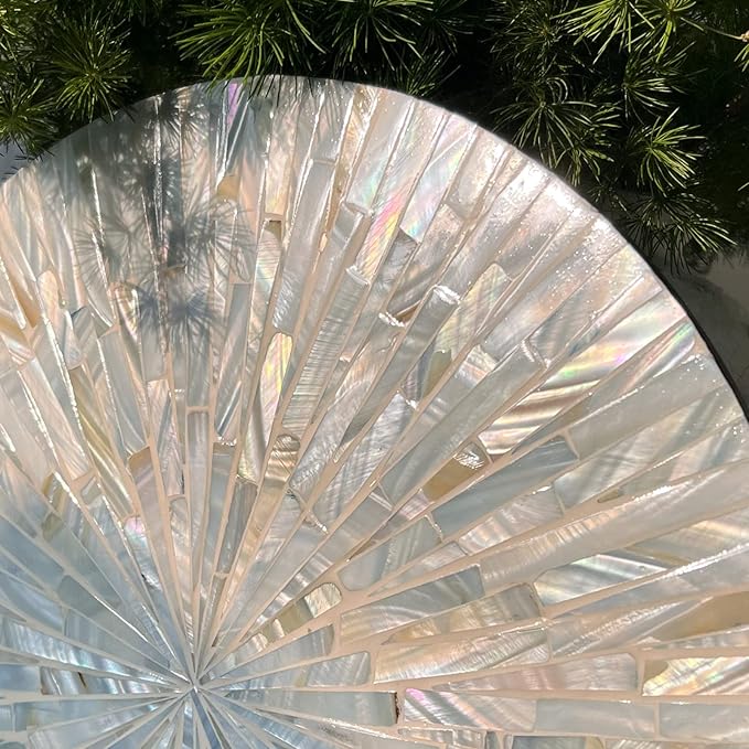 Beach Mirror Wall Decor for Living Room, 3PCS Natural Mother of Pearl Coastal Wall Art Bedroom Bathroom Decoration, Handmade Ocean Round Wall Hanging Sculptures for Home Office Holiday Hotel-Ruum Studio Home