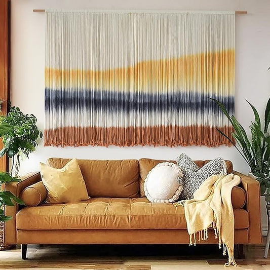 Flber Macrame Wall Hanging Extra Large Dip-Dyed Coastal Tapestry Boho Wall Decor for Living Room Bedroom Above Couch 57" W x 35" L-Ruum Studio Home