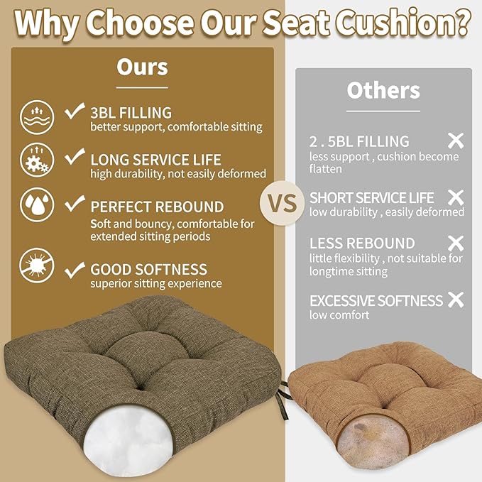 BUYUE Chair Cushion Set for Rocking Chair, Back Pillow & Seat Cushion with Ties, Original Woven Fabric Non-Slip Chair Pads for Elderly Sitting, Brown-Ruum Studio Home