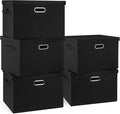 Large 17" 36 Quart Collapsible Stackable Storage Bins with Lids, 5 Packs Black Linen Fabric Closet Boxes with Lids, Storage Cube Baskets Container Organizers for Bedroom Office(17 x12 x11)-Ruum Studio Home