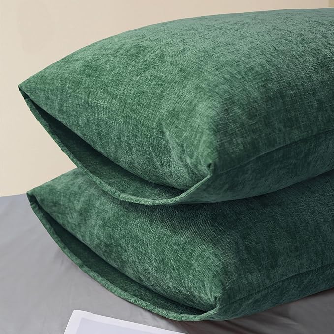 CaliTime Throw Pillow Covers Decorative 20 X 26 Inches Pack of 2 Cozy Chenille Standard Pillow Shams Cases for Couch Sofa Bed Living Room Home Dark Green-Ruum Studio Home