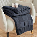 CozeCube Check Knit Throw Blanket, Midnight Navy Checkered Throw for Couch, Decorative Christmas Soft Cozy Warm Knitted Blanket for Bed Sofa Living Room, 60"X80"-Ruum Studio Home
