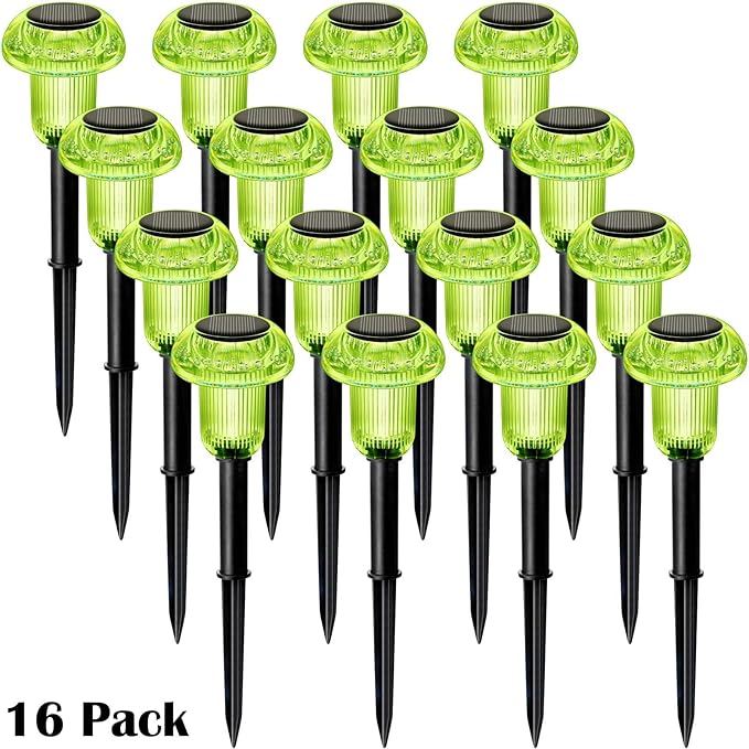 Halloween Solar Lights Outdoor 16 Pack Green LED Waterproof Mushroom Outside Lights for Yard Garden Patio Pathway Walkway Landscape Halloween Decorations-Ruum Studio Home