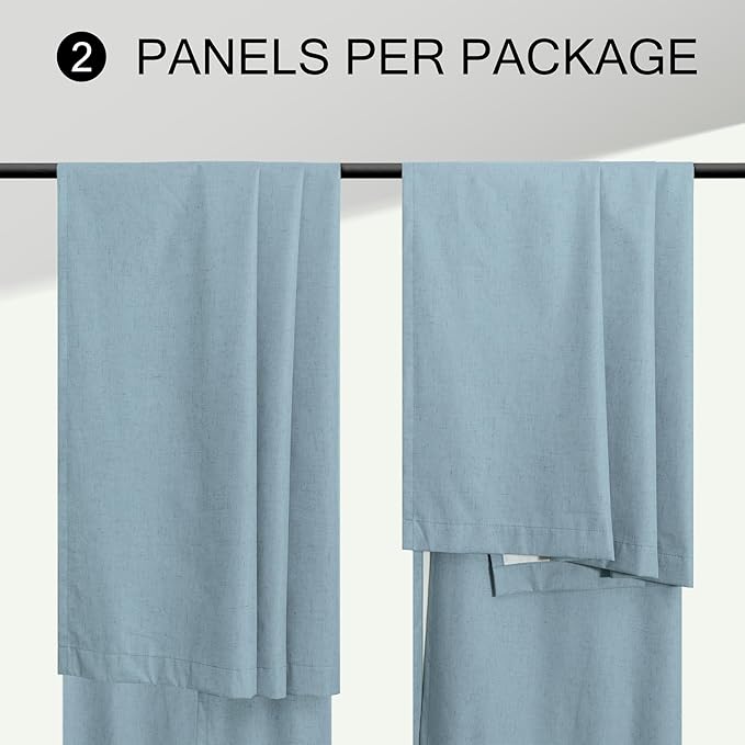Dusty Blue Drapes 84 Inch Length 2 Panels for Bedroom Aesthetic 100% Blackout Cute Curtains for Nursery Weather Curtain Thermal Insulated Energy Efficient Cotton Linen Back Tab Pleated Stone Blue Grey-Ruum Studio Home