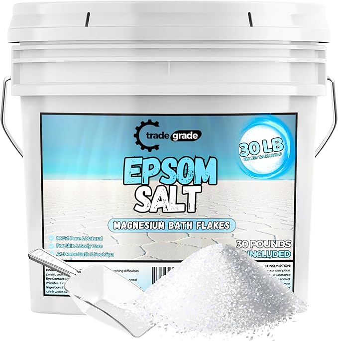 Epsom Salt Bath Soak 30 lb Bucket – Unscented, Pure Epsom Salt Bulk Crystals, Magnesium Sulfate for Full Body or Foot Soaks, Resealable Container with Scoop for Home Bath Use-Ruum Studio Home