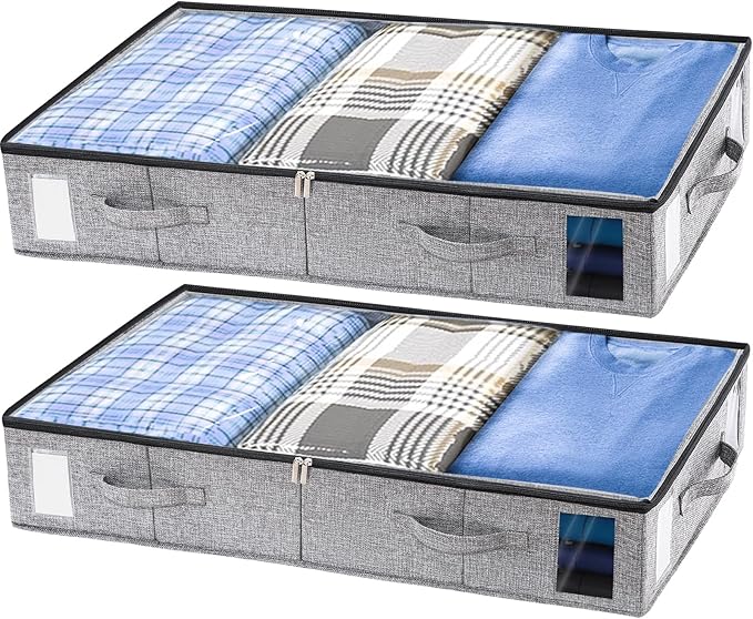 combocube 2 Pack Under Bed Storage Containers, Stackable Closet Organizers and Storage Bins with Sturdy Support, Foldable Underbed Clothes Storage Box for Blanket, Comforter, Sweater, Pillows, Shoes-Ruum Studio Home