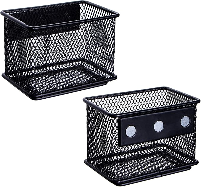 dedoot 2 Pack Magnetic Pen Holder, 3.45x2.3x2.6 Inch Magnetic Basket Locker Organizer Metal Mesh Pencil Memo Holder for Whiteboard, Fridge, Desk, Offices-Ruum Studio Home