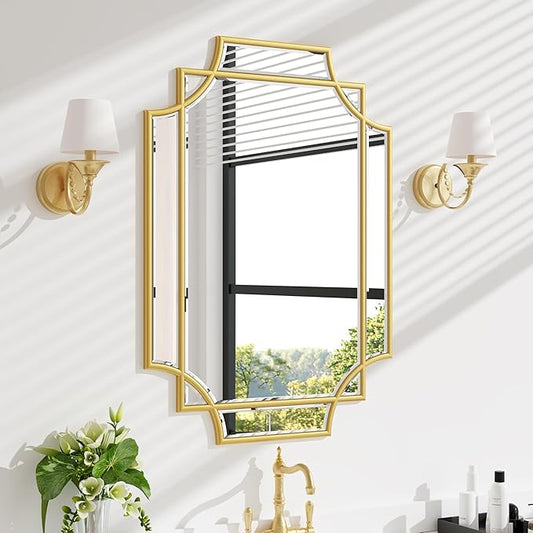 Bathroom Mirror for Wall Gold Farmhouse Wall Vanity Mirror for Over Sink Wood Framed Beveled Mirrors Deco（20 * 28IN/Gold）-Ruum Studio Home