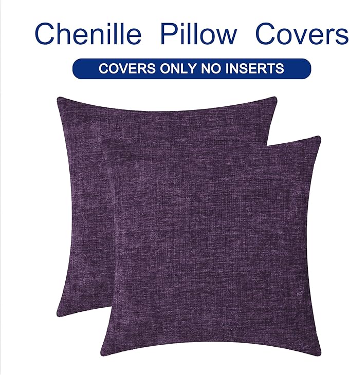 CaliTime Throw Pillow Covers Decorative 24 X 24 Inches Pack of 2 Cozy Chenille Cushion Cases for Couch Sofa Bed Living Room Home Plum Purple-Ruum Studio Home