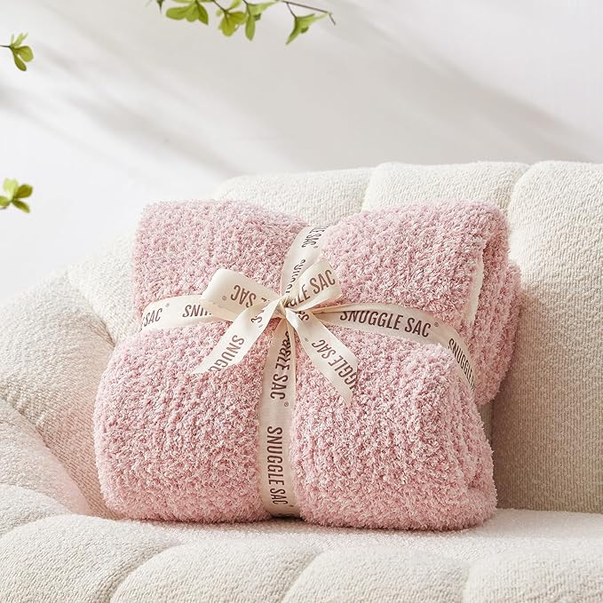 Snuggle Sac Heather Pink Throw Blanket for Couch, Reversible Super Soft Blankets Warm Cozy Knit Fuzzy Plush Lightweight Throws for Sofa, Bed, Camping,Heather Pink, 60x80-Ruum Studio Home