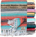 Del Mex Classic Mexican Blanket, Large Authentic Woven Falsa Throw (70"x50"), Artisan Southwest Décor for Beach, Yoga, Outdoors (Mint/Orange/Gray)-Ruum Studio Home