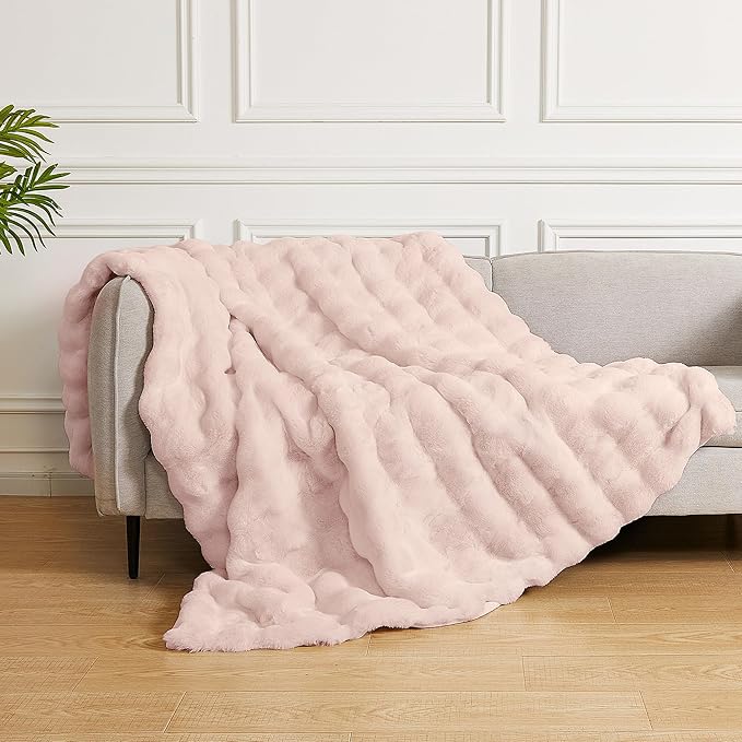 Pink Faux Fuzzy Fur King Size Throw Blanket 90x108 Cozy Furry Throw Rabbit Fur Blanket for Bed Soft Fluffy Blanket King for Living Room Bedroom Home Gifts 1000 GSM-Ruum Studio Home