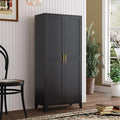 Metal Kitchen Pantry Storage Cabinet with 2 Doors and 3 Adjustable Shelves,Pantry Cabinet with Adjustable Leveling Foot for Kitchen, Living Room, Dining Room（Black）-Ruum Studio Home