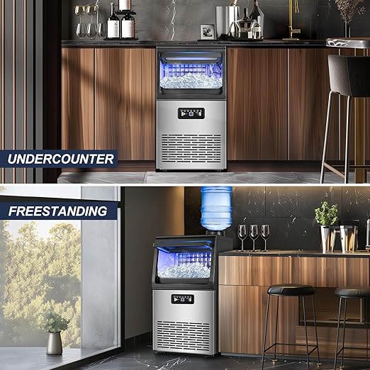Commercial Ice Maker Machine 100LBS/24H with 20LBS Storage Bin, Gallon Water & Facuet Water Inlet, 36PCS 15" Wide Undercounter/Freestanding Ice Maker Machine for Home Bar Outdoor, Self Cleaning-Ruum Studio Home