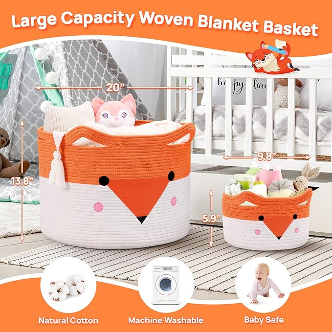 Large Baby Basket Toy Storage 3 Pack, (20"x13.8") Woven Baby Laundry Basket Blanket Basket, Stuffed Animal Storage, Baby Gift Basket Empty, Toy Basket for Kids, Dog, Cat.-Ruum Studio Home