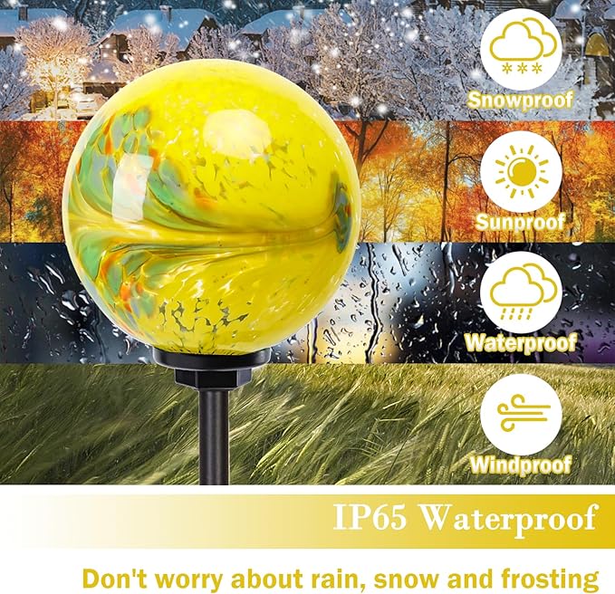 Solar Lights Outdoor Decorative Solar Outdoor Decorative Glass Ball Stakes Waterproof Garden Stake Glass LED Garden Globe Lights for Pathway Yard Lawn Decoration Yellow-Ruum Studio Home
