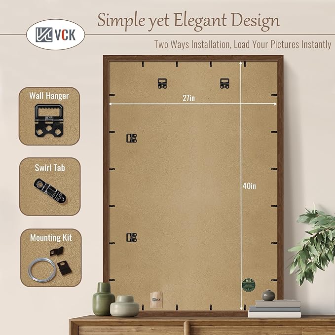 VCK 27x40 Brown Poster Frame 3 Pack, Wood Picture Frame with Exclusive Wood Grain, Wall Mounting Hanging-Ruum Studio Home