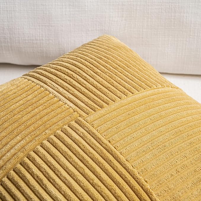 Fancy Homi 2 Packs Mustard Yellow Lumbar Decorative Throw Pillow Covers 16x32 Inch for Living Room Couch Bed, Rustic Farmhouse Boho Home Decor, Soft Striped Corduroy Rectangle Accent Cushion Case-Ruum Studio Home