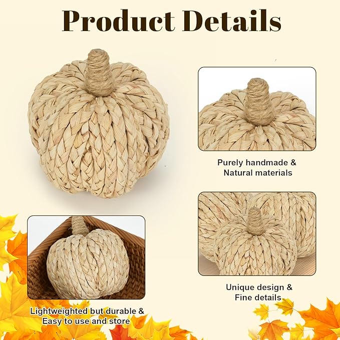 naturevibe 4.3 Inches Braided Cornhusk Pumpkin Decor Set of 4 as Centerpieces for Tables,Natural Corn Stalks Woven Pumpkins for Fall Home Decor,Thanksgiving Decorations or Autumn Harvest Gifts-Ruum Studio Home