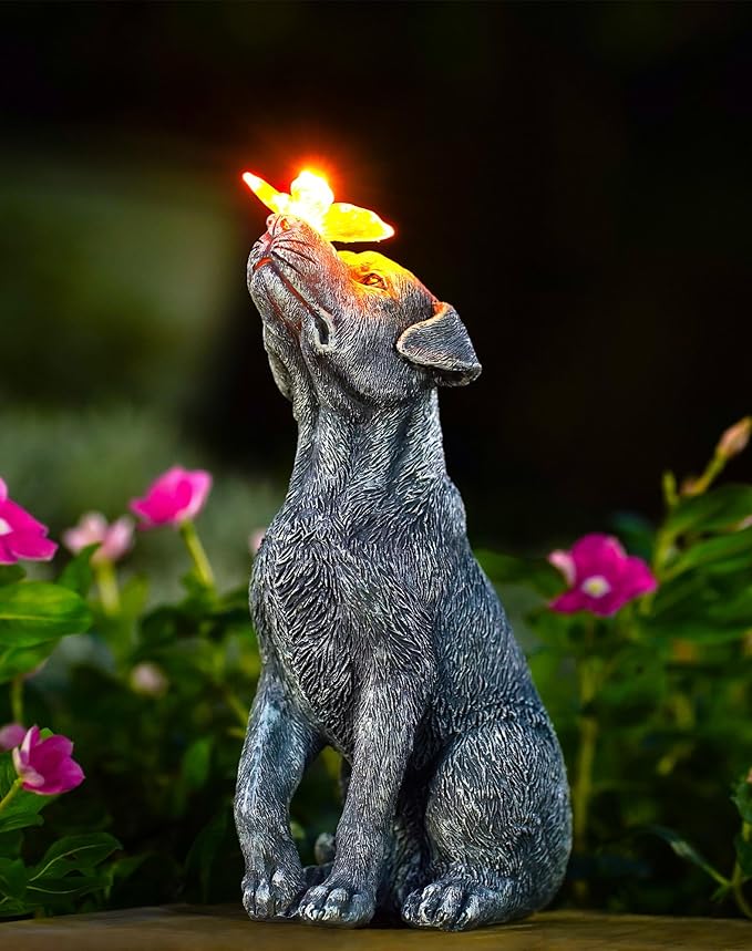 Goodeco Dog Statue with Butterfly - Ideal Gifts for Dad, Mom or Birthdays, Beautifully Crafted Outdoor Decorations to Wow Your Guests-Ruum Studio Home