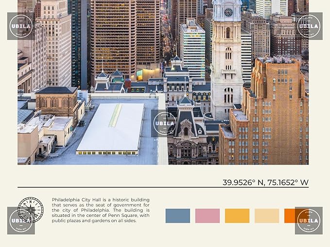StudioUBILA Philadelphia Wall Art Poster, Decorative Cityscape Landscape Art Prints, Home Decor Wall Art Print for Bedroom Living Room Kitchen Decorations, Unframed-Ruum Studio Home
