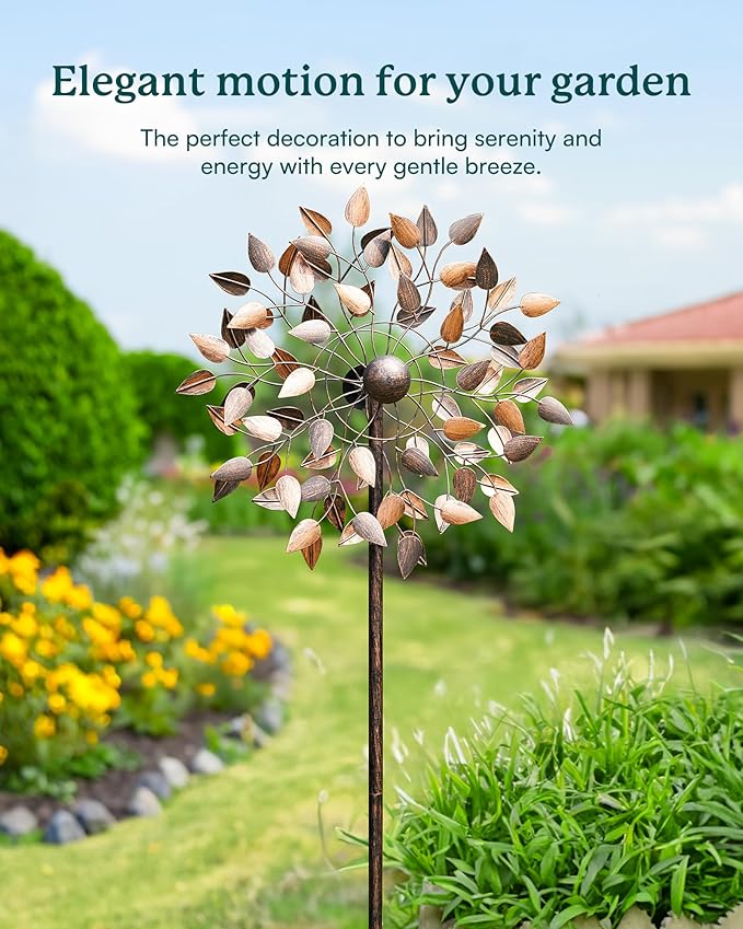 Yard Garden Wind Spinners - Large Wind Spinners Outdoor Metal, Kinetic Lawn Patio Wind Sculptures Windmill Decor (Copper Leaves, W23 x H84)-Ruum Studio Home