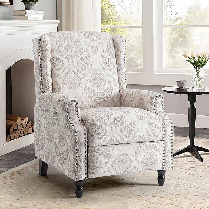 UIXE Recliner Chairs Set of 2, Fabric Upholstered Armchair Pushback Accent Chair for Living Room, Floral Rivet Trim Club Chair Home Theater Single Sofa Bedroom Side Reading Seat - Beige Pattern-Ruum Studio Home