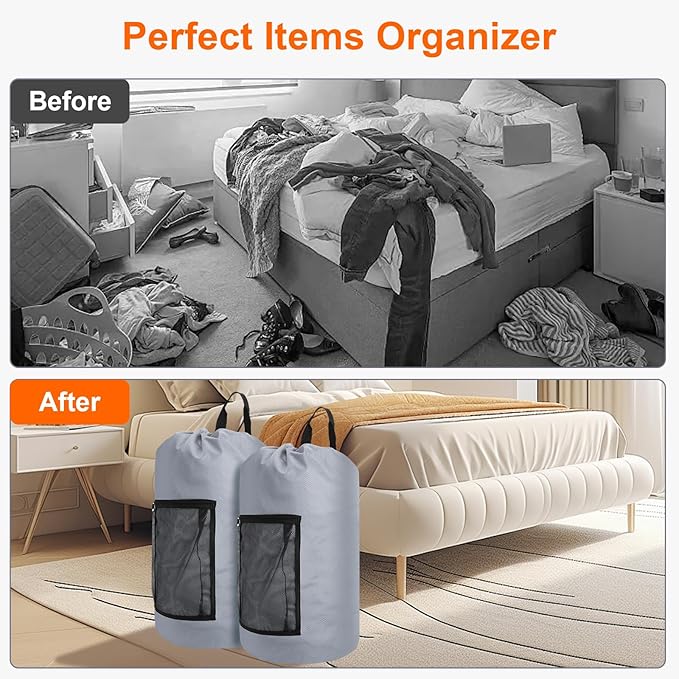 Laundry Bag Backpack Durable Laundry Bag with Shoulder Straps and Mesh Pockets Portable Laundry Dirty Clothes Hamper Bag for College Dorm (Gray)-Ruum Studio Home
