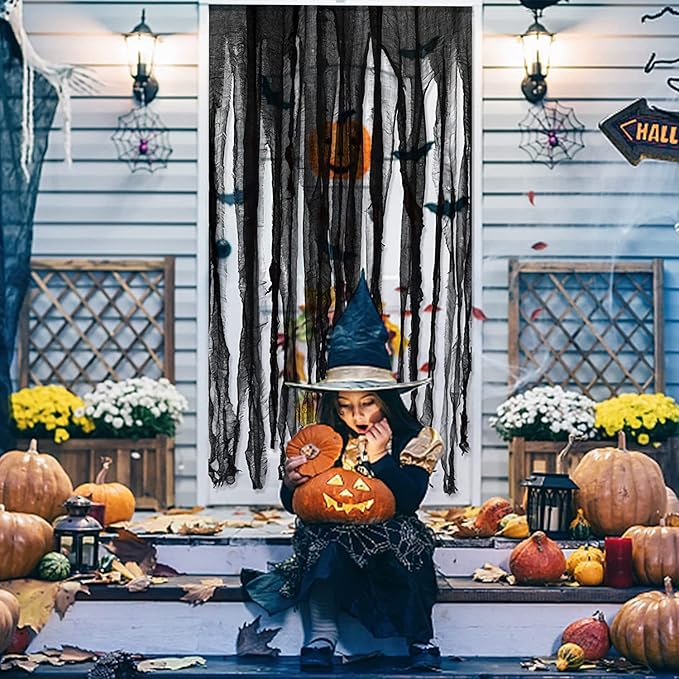 Sfcddtlg 4 Pcs Halloween Black Doorway Curtain- 65 x 39 Inch Creepy Door Curtain Decorations- Scary Spooky Cloth for Halloween Party Haunted House Decoration-Ruum Studio Home