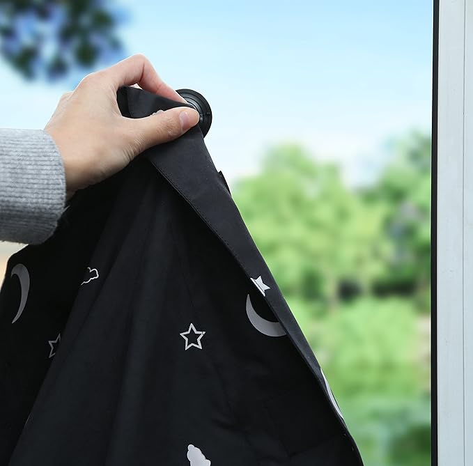Amazon Basics Portable Blackout Curtain Shade with Suction Cups, 50" W x 78" L, 1-Pack, Moon and Stars-Ruum Studio Home