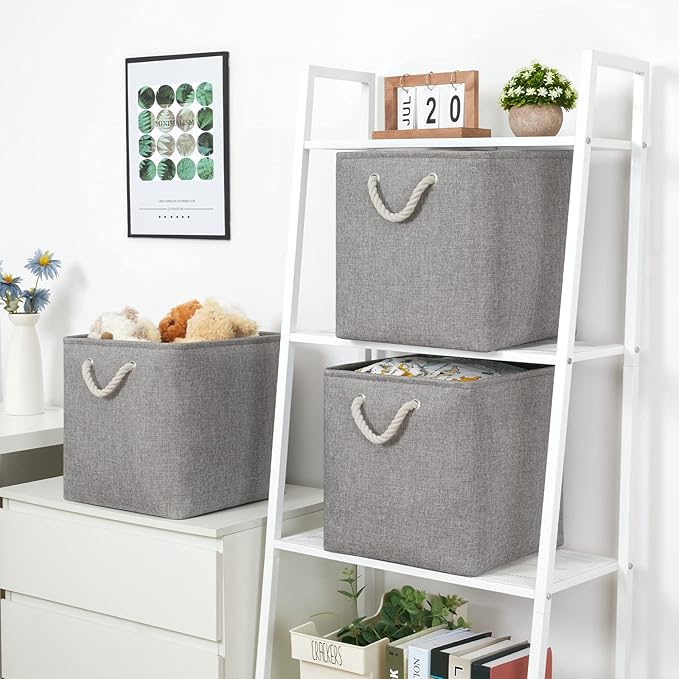 Bidtakay Grey Baskets Foldable Storage Cube Bins 13x13x13 Cube Storage Organizer Closet Set of 3 Fabric Storage Baskets for Home Office Large Baskets for Nursery Baby Toy Storage-Ruum Studio Home