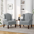 Accent Chair, High Back Upholstered Armchair with High Resilience Sponge & Wood Legs, Mid-Century Modern Comfy Single Sofa Reading Chairs for Living Room, Bedroom (Stripe Grey, Set of 2)-Ruum Studio Home