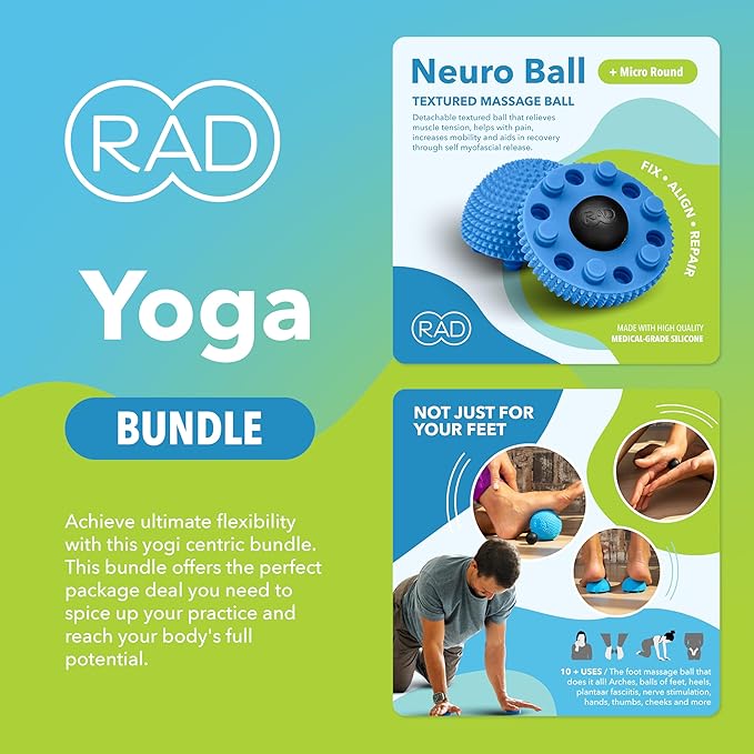 RAD Yoga Bundle for Myofascial Release, Muscle Recovery, & Relaxation – Includes Multi-Use Yoga Block, Neuro Ball Foot Roller, Peanut & Massage Balls in Multiple Sizes & Densities-Ruum Studio Home