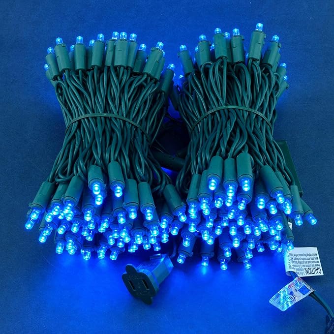 200 Count Blue Wide Angle LED Christmas Lights, 66 ft Green Wire UL Certified Commercial Grade 5mm Holiday String Light Set (Blue)-Ruum Studio Home