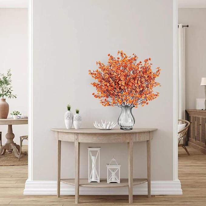 Sggvecsy 15 Pcs Babys Breath Artificial Flowers Gypsophila Bouquets Bulk Real Touch Fake Silk Flowers for Home DIY Floral Arrangement Table Centerpiece Fall Autumn Decoration (Fall Orange)-Ruum Studio Home