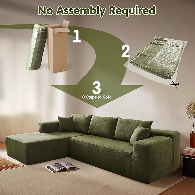ovios 104" Cloud Sectional Couch with L-Shape Chaise,Modern Modular Sofa with Deep Seat, Upholstered Couches for Living Room Bedroom,No Assembly Required, Green (Cloud Velvet)-Ruum Studio Home