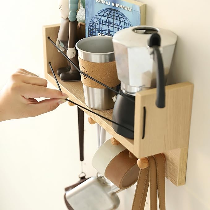 Entrance Coat Rack ，Coat Hooks, Wall-Mounted Wooden Hook Rack, Wall-Mounted Shelves are Very Suitable (Oak Colored Finish-A)-Ruum Studio Home