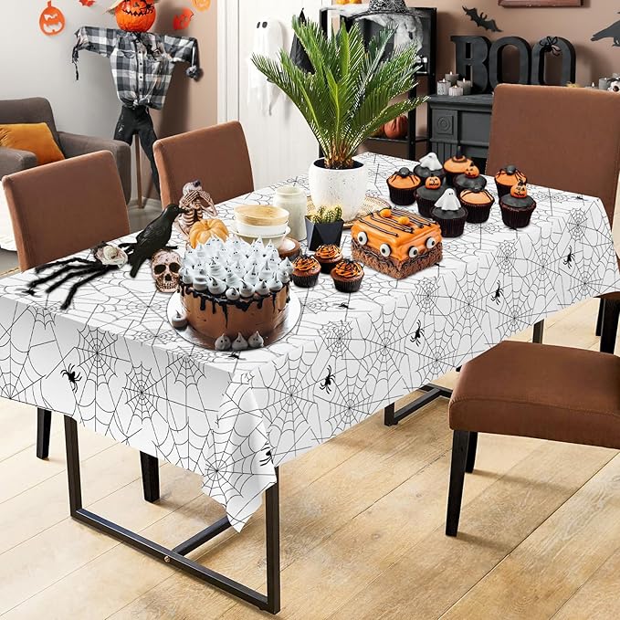 2 Pcs Halloween Tablecloth - Plastic Halloweens Spider Webs Table Cloth, White Disposable Rectangle Spiderweb Table Cover for Halloween Party Decorations Supplies Favors Tables Decor, 108 x 54 Inch-Ruum Studio Home