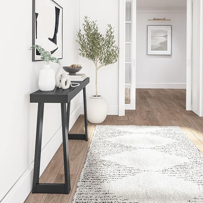 Plank+Beam Solid Wood Console Table, 46.25 Inch, Sofa Table, Narrow Entryway Table for Hallway, Behind The Couch, Living Room, Foyer, Easy Assembly, Black-Ruum Studio Home