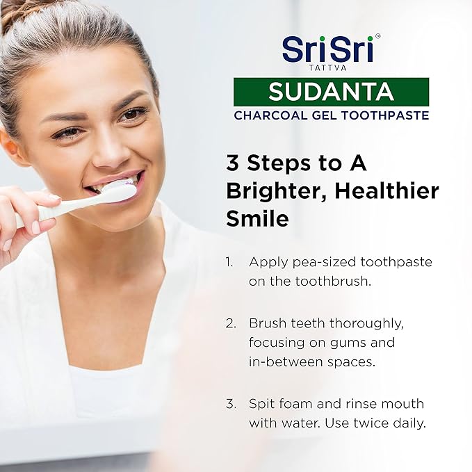 Sri Sri Tattva Sudanta Charcoal Toothpaste Gel – SLS, Fluoride Free Herbal Toothpaste with Neem & Ayurvedic Herbs – Natural Teeth Whitening, Fresh Breath, Oral & Gum Health – 100g Tube (Pack of 3)-Ruum Studio Home