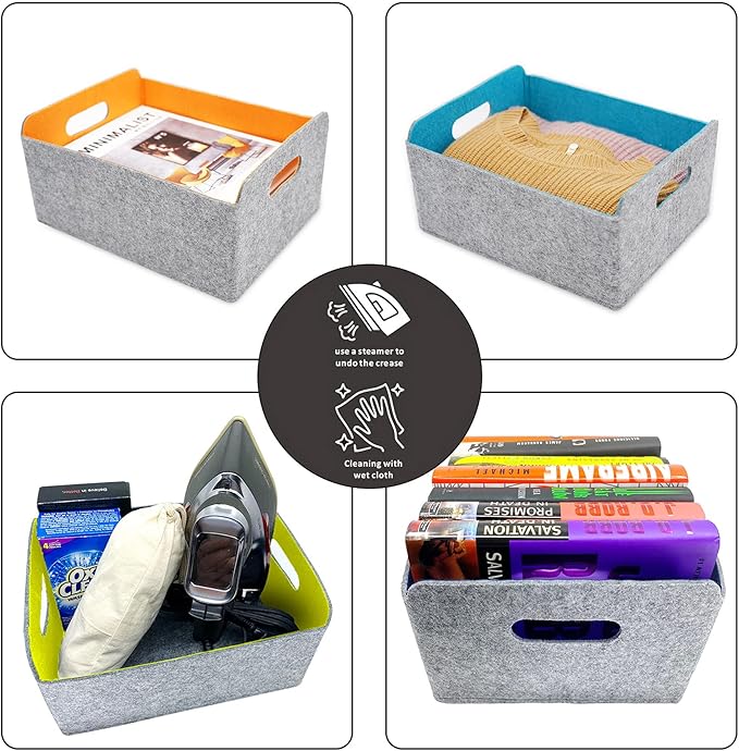 Welaxy Storage Baskets Collapsible Felt Storage bin Foldable Shelf Drawers Organizers for Kids Toys pet Toy magazine Books Clothes Closet Cabinet decluttering (Oatmeal x 3)-Ruum Studio Home