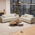 2 Pieces Corduroy Couch Set for Living Room, 5 Seats Cloud Sofa, Deep Seat Floor Couch for Bedroom, Futon Modern Sofa Bed, White Corduroy-Ruum Studio Home