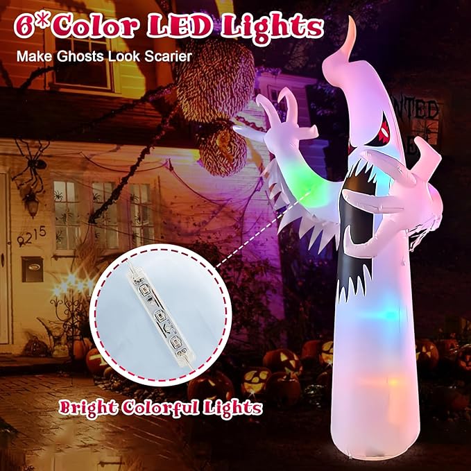 12FT Halloween Inflatables Giant White Ghost, Halloween Inflatable Outdoor Decoration, LED Colored Lights, Scary Red Eyes, Devil Claws, for Indoor and Outdoor Halloween Blow Ups Party Decorations-Ruum Studio Home