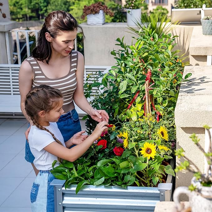 Land Guard 2Pcs Galvanized Raised Garden Bed with Legs, 48×24×32in Large Metal Elevated Raised Planter Box with Drainage Holes for Backyard, Patio, Balcony, 400lb Capacity-Ruum Studio Home
