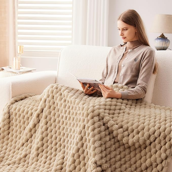 NEWCOSPLAY Super Soft Throw Blanket Brown Premium Silky Flannel Fleece 3D Clouds Stylish Jacquard Lightweight Bed Blanket All Season Use 350GSM (Brown, Throw(50"x60"))-Ruum Studio Home