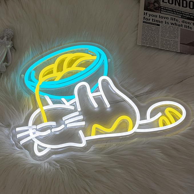 Ramen Cat Neon Sign for Wall Decor Cat Neon Light Ramen Neon Signs Colorful LED Neon Light Cat Noodle LED Neon Sign for Bedroom Kids Room Restaurant Kitchen Pet Store Deocration-Ruum Studio Home