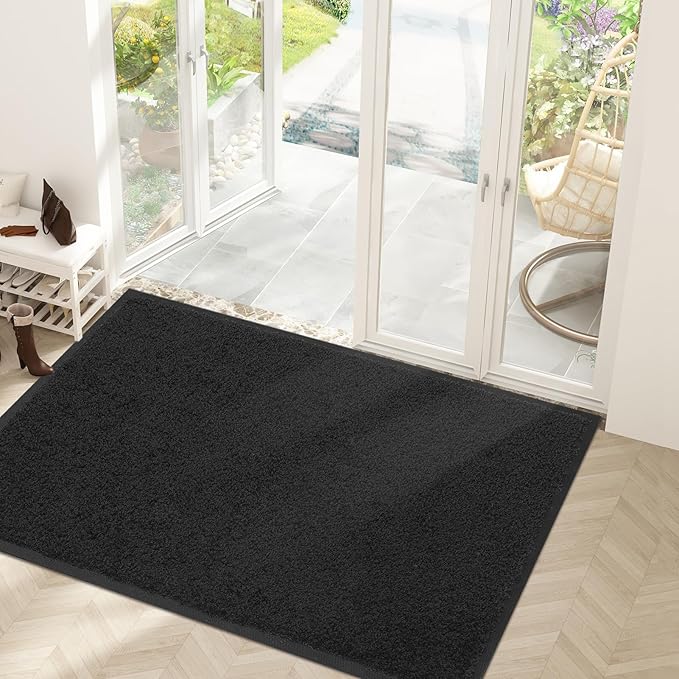 Mibao Dirt Trapper Door Mat for Indoor Outdoor, Waterproof All-Season, All-Weather Doormat, Heavy Duty Non-Slip Entrance Rug, Low Profile Absorbent Entrance Mat Carpet, 72" x 48", Black-Ruum Studio Home