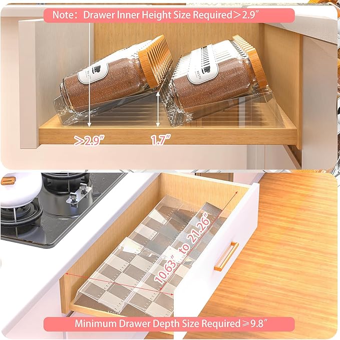 4-Tier Non-Slip Spice Drawer Organizer, 4-Pack Checkered Frosted Clear Acrylic, Expandable (11''-22'') Spice Rack for Kitchen Drawer Storage – Holds Seasonings, Herbs, and Spices (Jars Not Included)-Ruum Studio Home