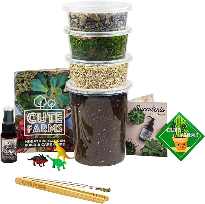 Cute Farms Terrarium Starter Kit | Moss, Vermiculite, Soil, Pebbles, Plant Food, Finishing Tools, Build and Care Guide | DIY Succulent Terrarium for Adults and Kids (Large)-Ruum Studio Home