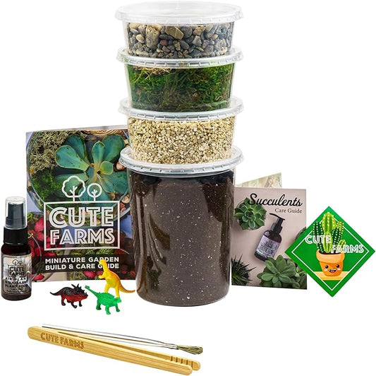 Cute Farms Terrarium Starter Kit | Moss, Vermiculite, Soil, Pebbles, Plant Food, Finishing Tools, Build and Care Guide | DIY Succulent Terrarium for Adults and Kids (Large)-Ruum Studio Home